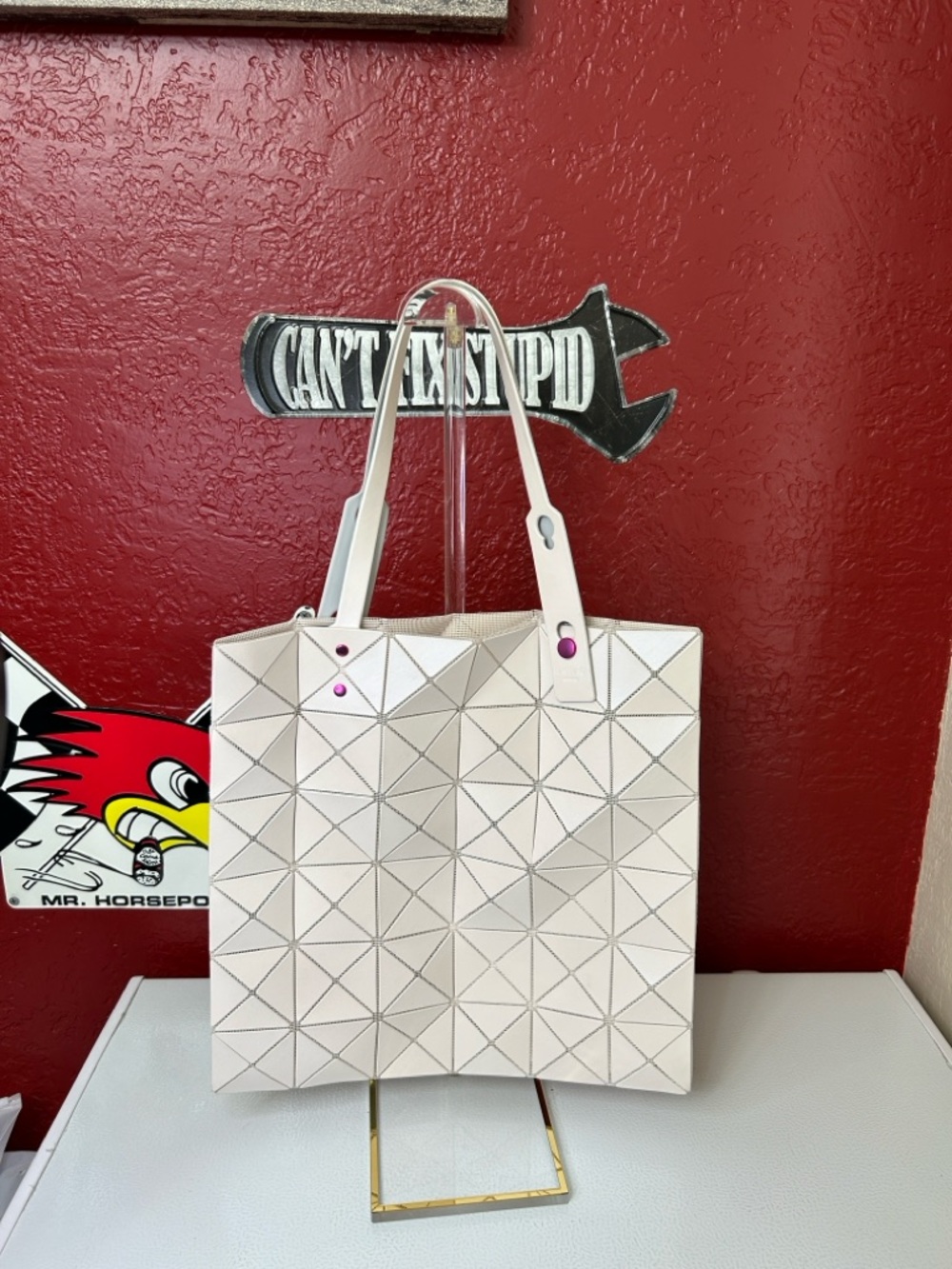 Women's Pink Geometric Panel Tote Bag - Contemporary Everyday Carry - Picture 2 of 9